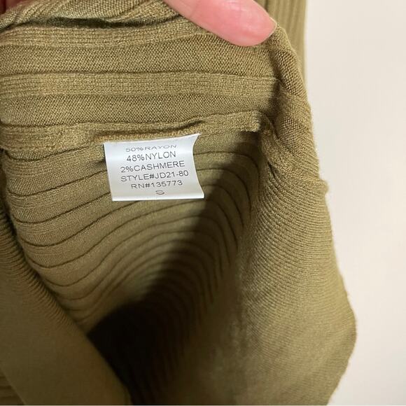 KARLIE Olive Green Ribbed Cashmere Rayon Mini Sweater Dress Size S - Picture 4 of 7